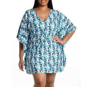 NWT La Blanca Women's Plus Sea Glass Shores Beach Swim Caftan Cover-up